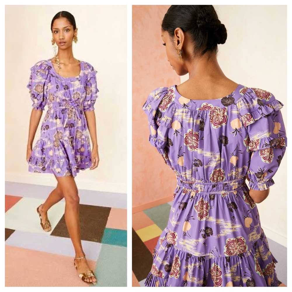 Ulla Johnson Naomi Dress Zinnia Purple Floral Puff Sleeve Bohemian Boho 10
